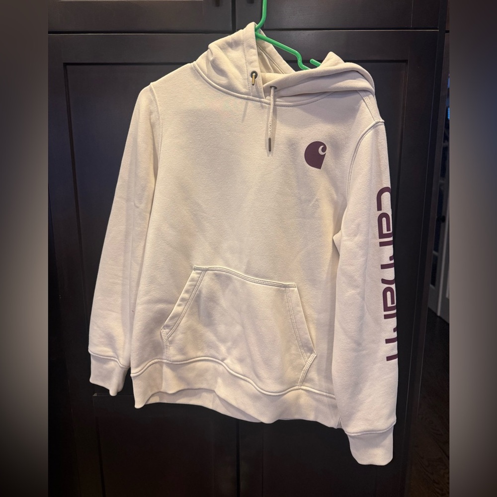 Carhartt Off-White Hoodie with Maroon Accents